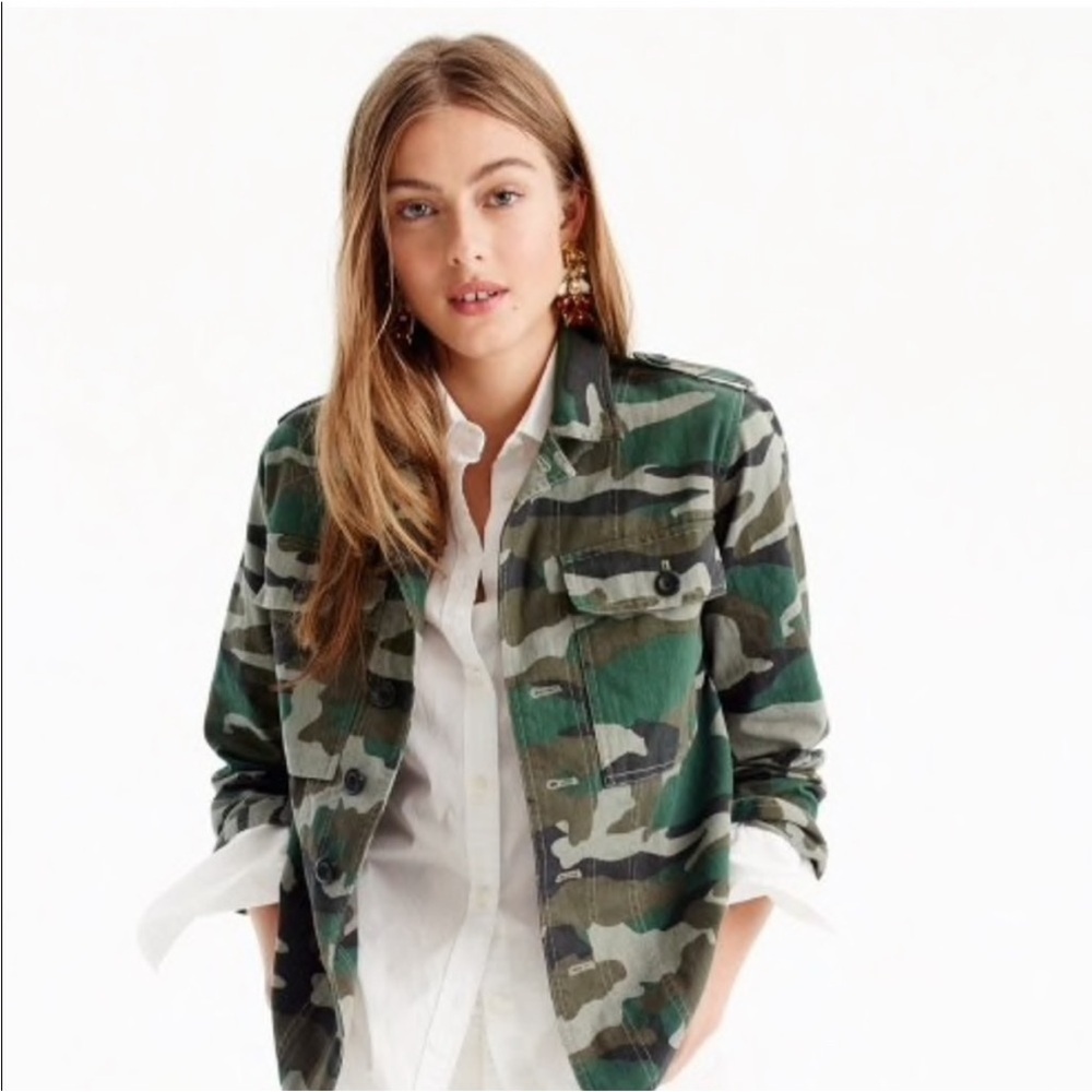 J. Crew Women's Camouflage Utility Jacket - Green Camo (Small)